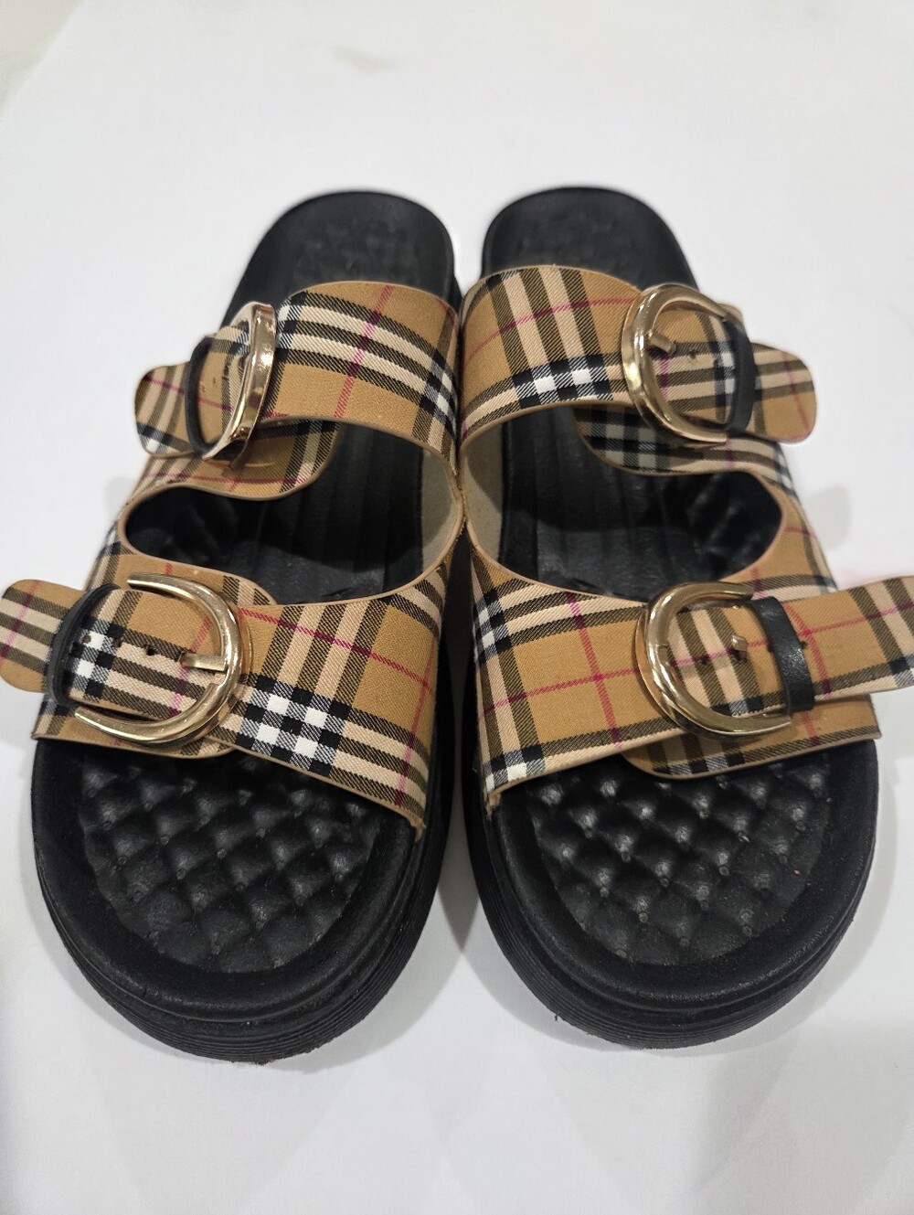 ROUGE Women's Plaid Two-Strap Platform Sandals - Size 8.5 - EUC (Excellent Used